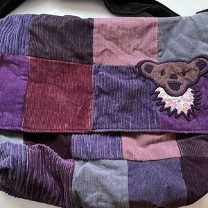 Patchwork Corduroy Bag with Grateful Dead Bear Design